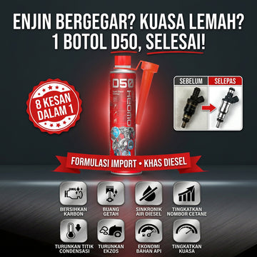 RZOIL D50 Super Diesel Additive - 8-in-1 Fuel Injector Cleaner & Engine Treatment