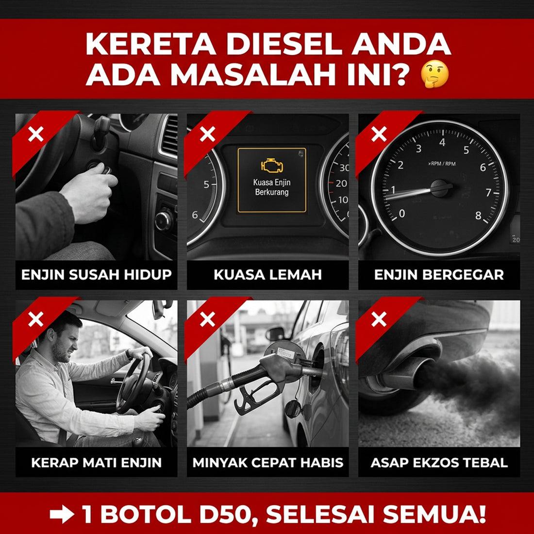 RZOIL D50 Super Diesel Additive - 8-in-1 Fuel Injector Cleaner & Engine Treatment